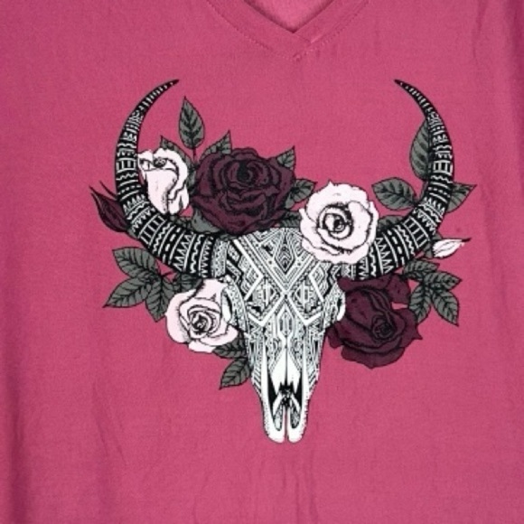 No Boundaries T-Shirt Top Womens Size XXL Pink Short Sleeve Stretchy V-Neck - Picture 7 of 8